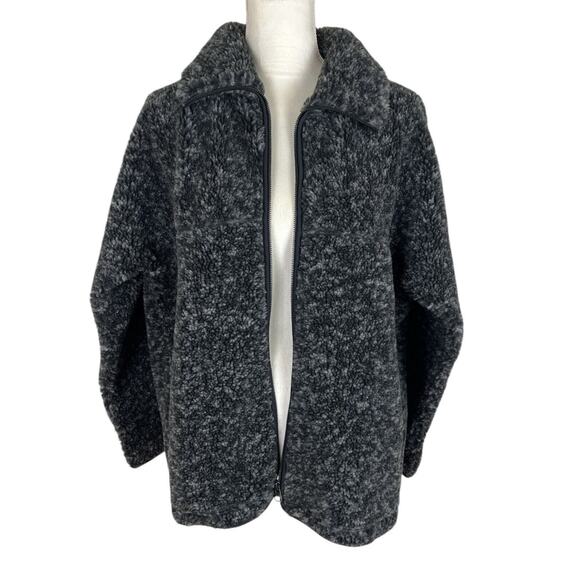 ARKET High-Neck Pile Jacket Black White Melange Scandinavian Cozycore Sz Medium - Picture 6 of 11